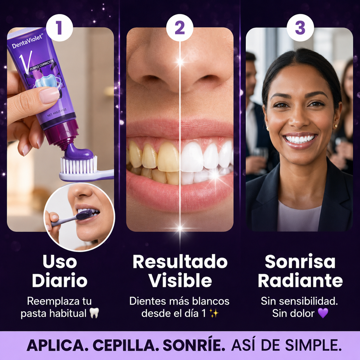 DentaViolet™ Purple Corrector – Neutraliza tonos amarillos para una sonrisa más blanca y luminosa