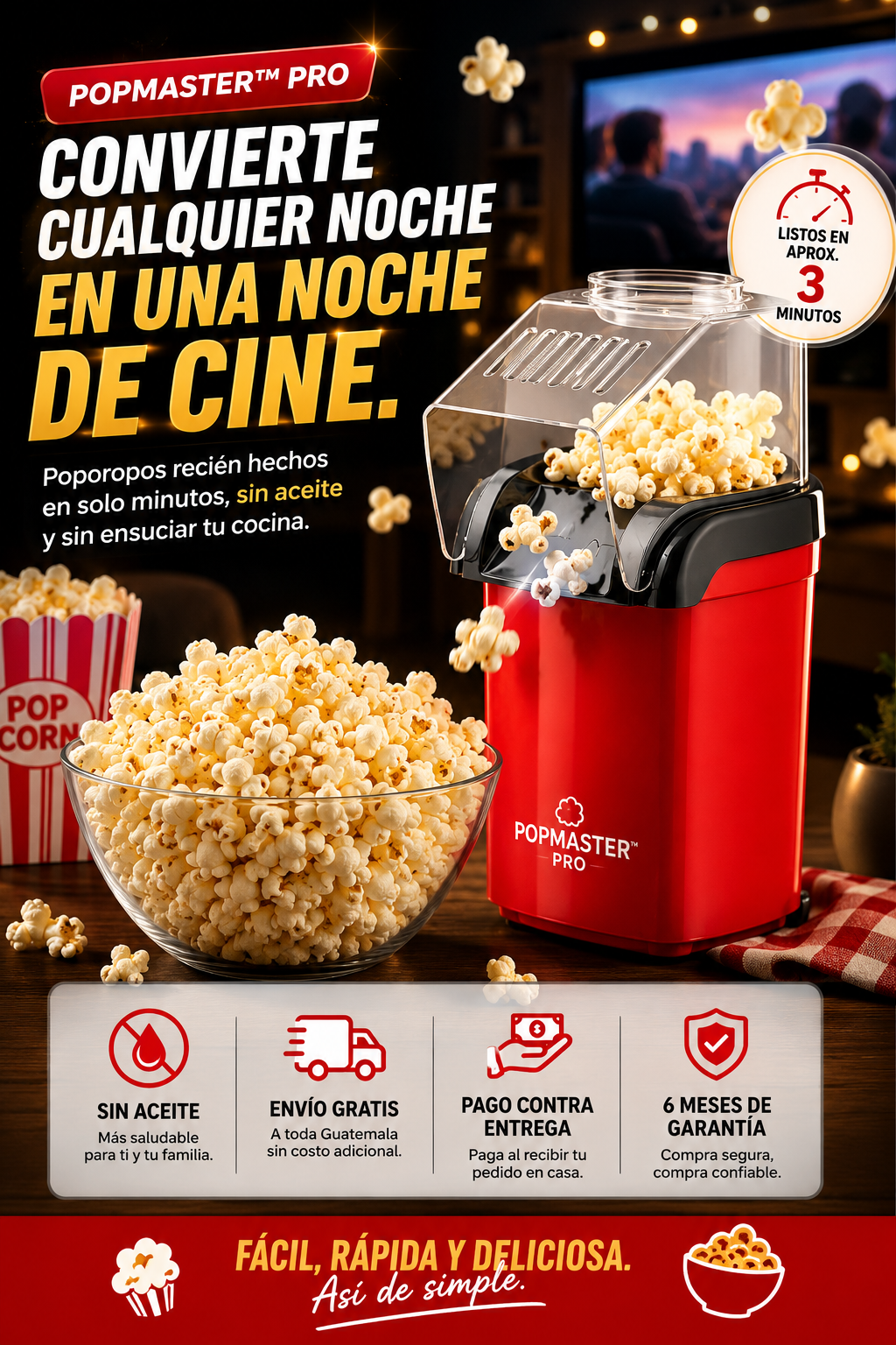 PopMaster™ Pro | Máquina de Poporopos Sin Aceite + 6 Meses de Garantía