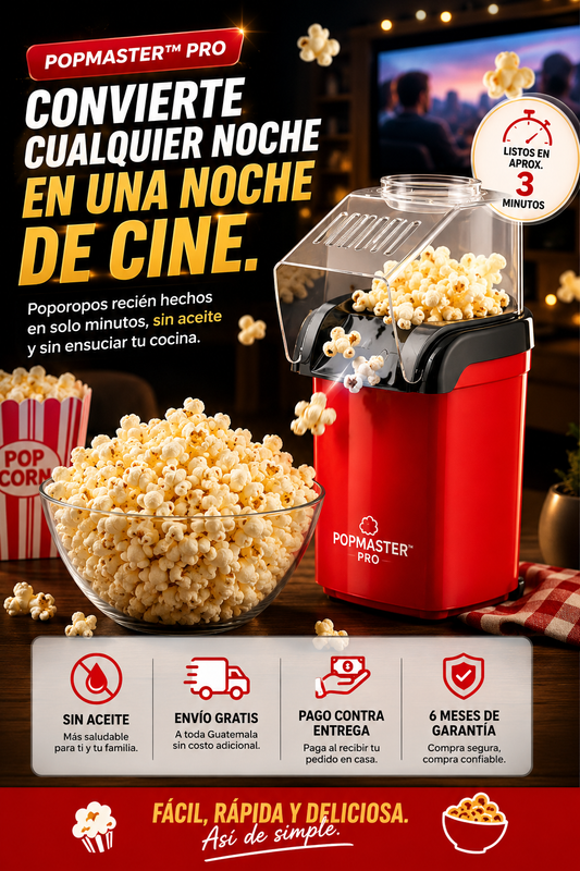 PopMaster™ Pro | Máquina de Poporopos Sin Aceite + 6 Meses de Garantía