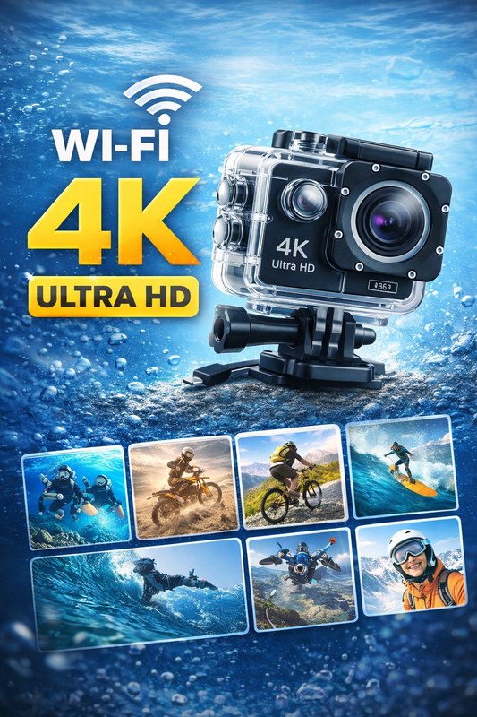 Cámara Deportiva 4K Ultra HD Sumergible + Kit de Accesorios