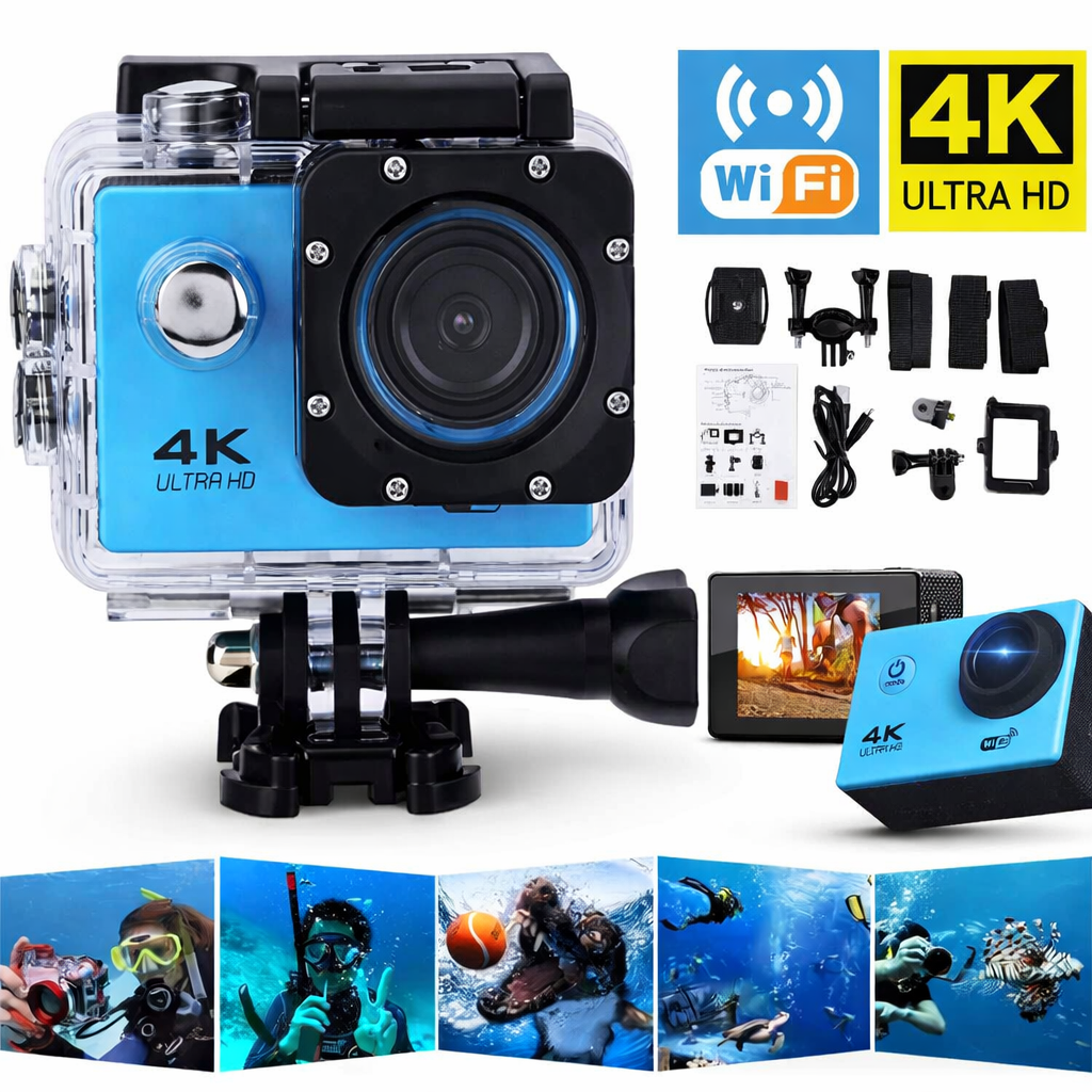 Cámara Deportiva 4K Ultra HD Sumergible + Kit de Accesorios