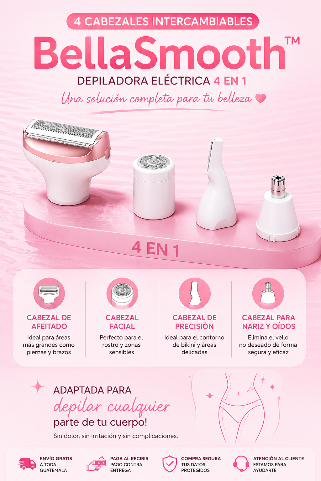 BellaSmooth™ | Depiladora Eléctrica 4 en 1 para Rostro y Cuerpo