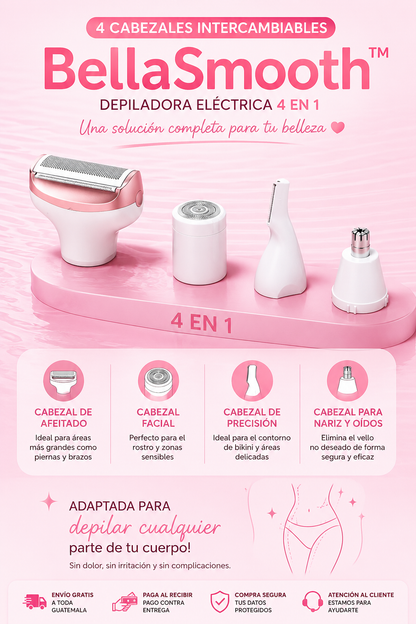 BellaSmooth™ | Depiladora Eléctrica 4 en 1 para Rostro y Cuerpo