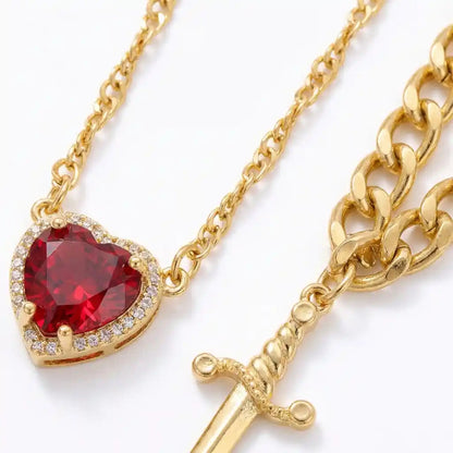 Collar Dúo Espada y Corazón ❤️ Regalo para Parejas + Caja Premium