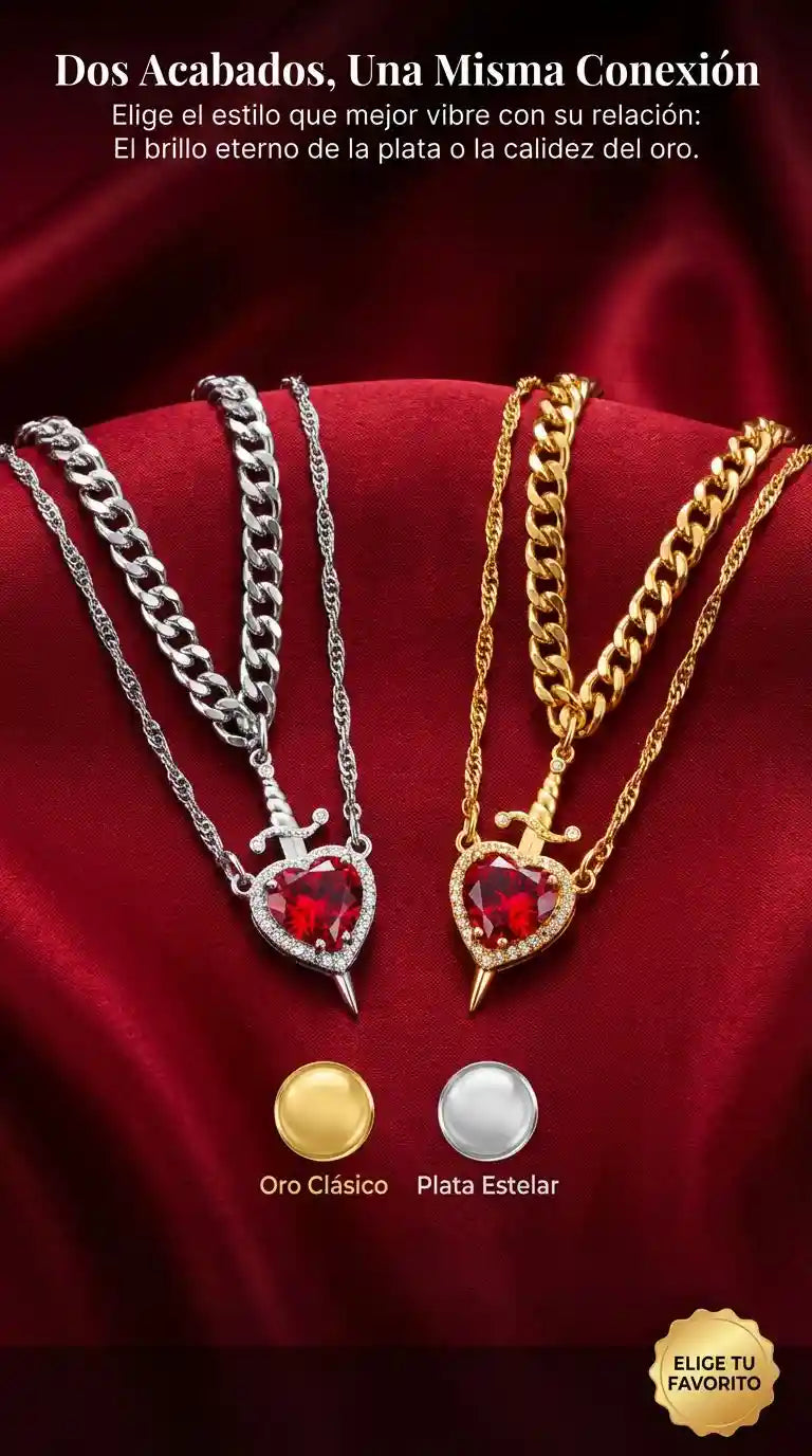 Collar Dúo Espada y Corazón ❤️ Regalo para Parejas + Caja Premium
