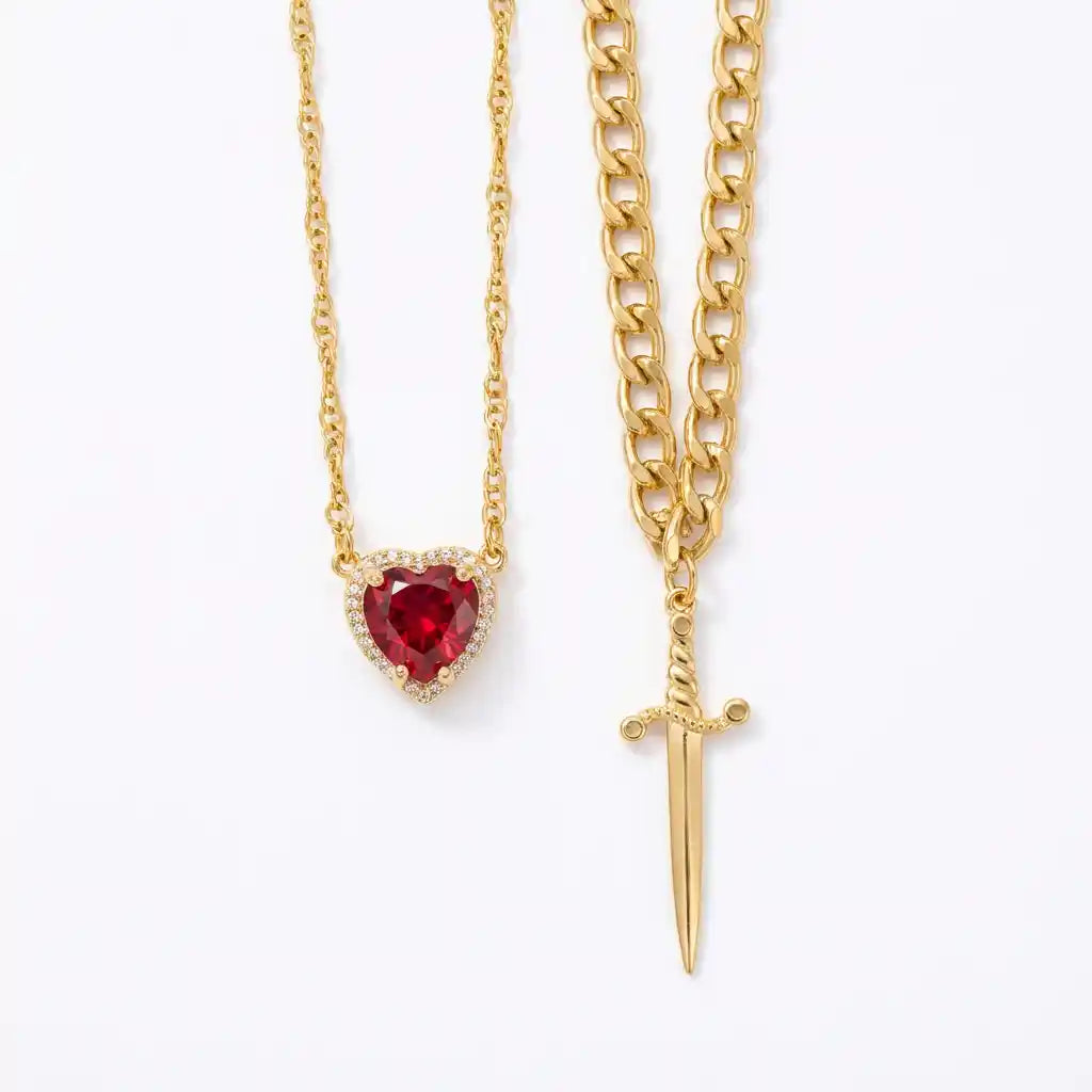 Collar Dúo Espada y Corazón ❤️ Regalo para Parejas + Caja Premium